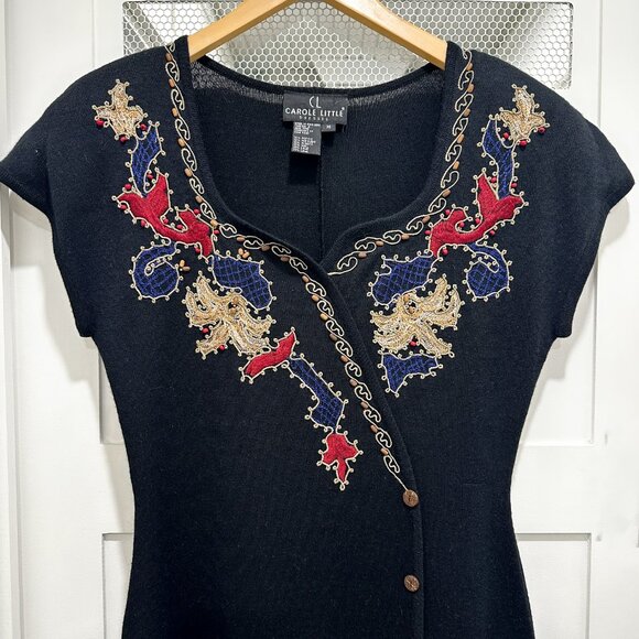 Vintage Carole Little Sweater Dress Midi Beaded Ethnic Embroidery Asymmetrical - Picture 3 of 8